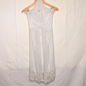Kroshetta large halter white/silver metallic knit dress